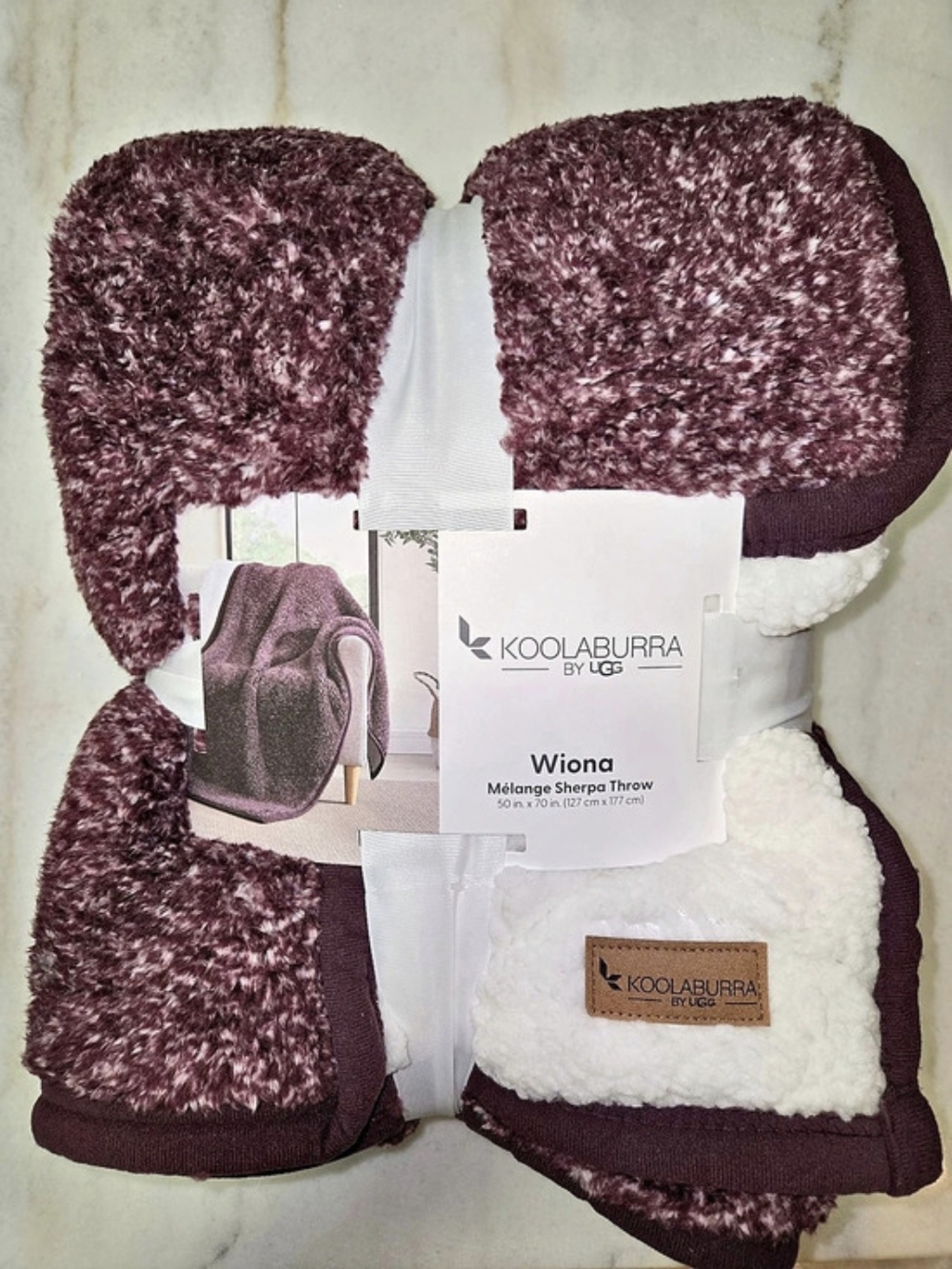 Koolaburra by UGG Wiona Mélange Sherpa Throw Burgundy & White - BNWT
